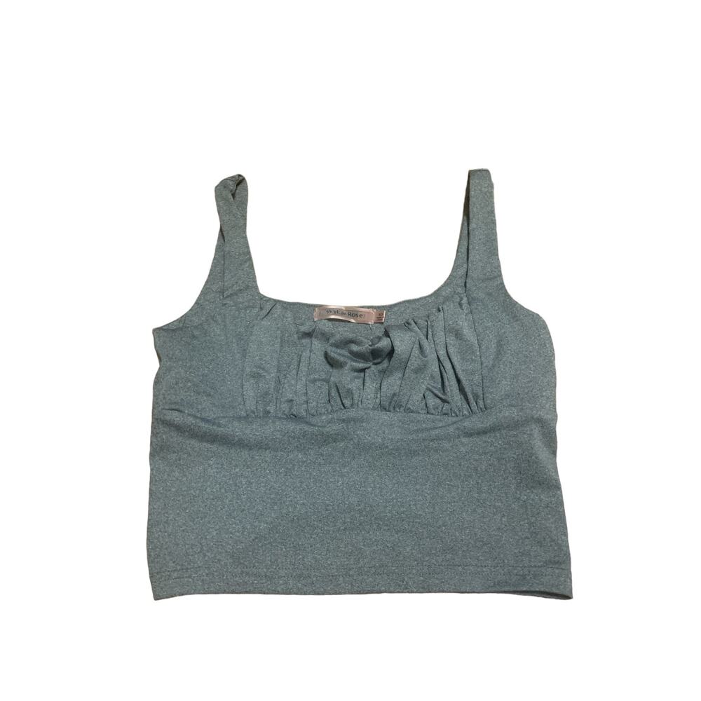 Skylar Rose Gray Ruched Bust Crop Top Women Size XS Square Neck Y2K